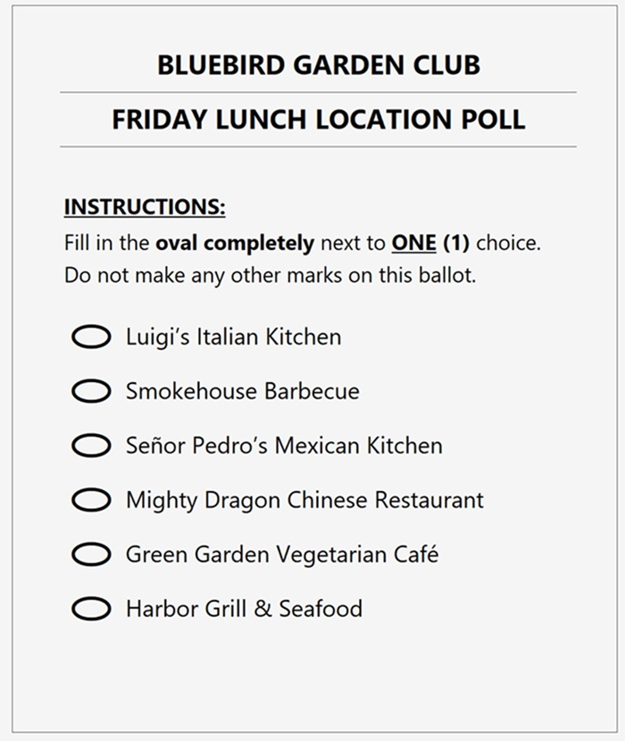 Pick-one lunch ballot