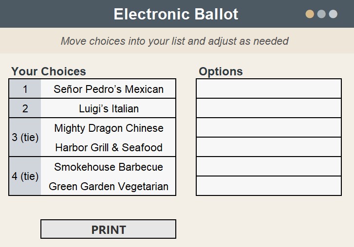 Electronic ballot prepared for printing