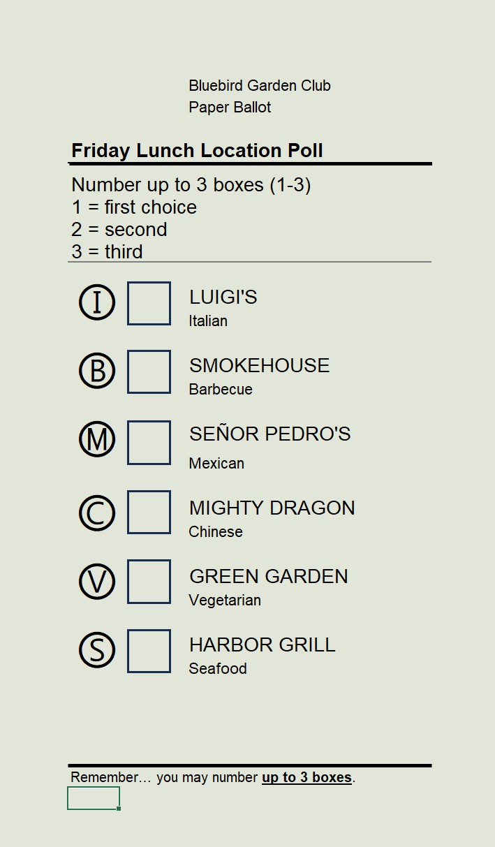 Numbered three-choice ballot