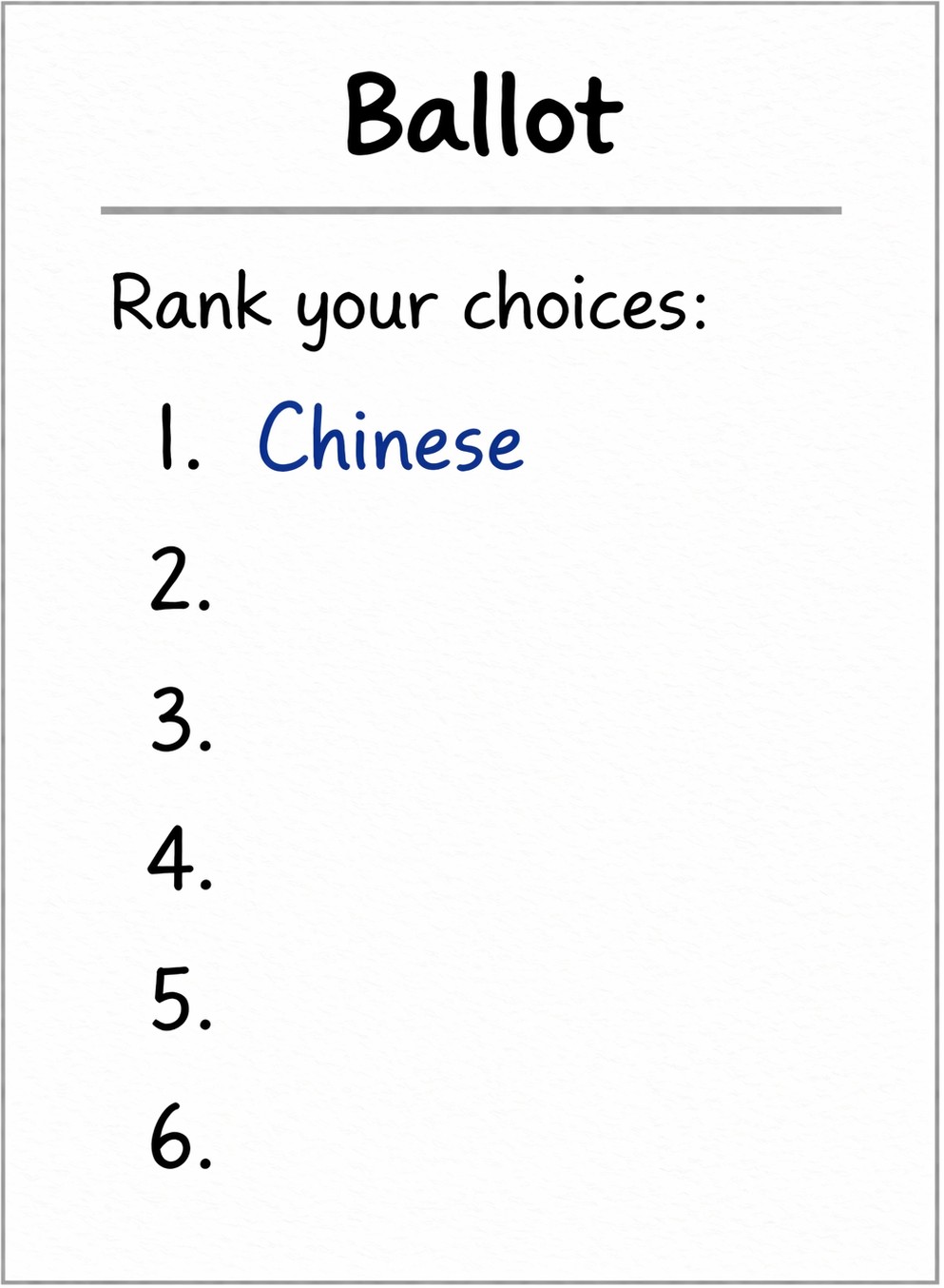 Written ballot showing Chinese selected first