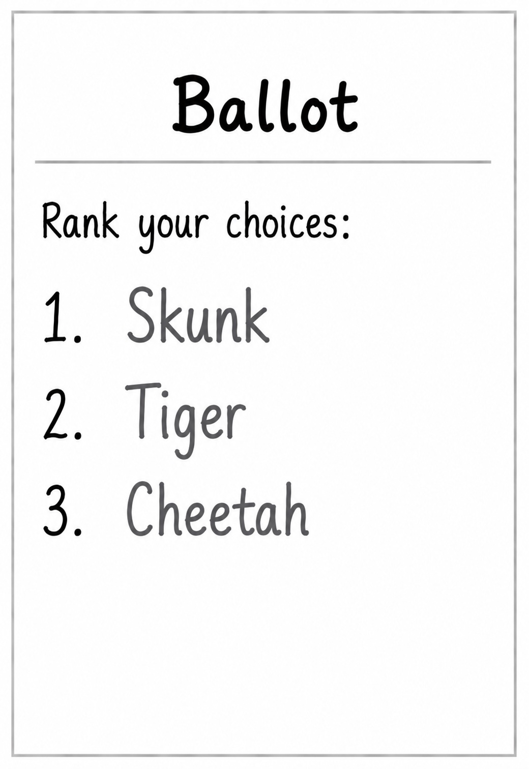 Skunk, Tiger, Cheetah ballot